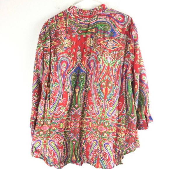 Ralph Lauren Paisley Button Shirt Plus Women Size 3X Multicolor Red - Picture 4 of 12